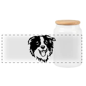 Tête de border collie - Boîte à biscuits avec couvercle en bois - blanc - Devant