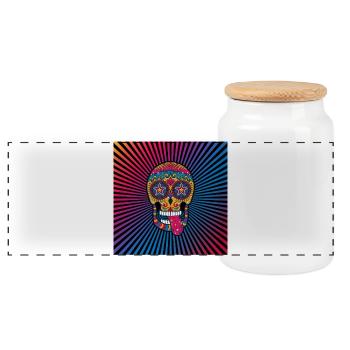 colorful skull calavera mexican candy skull poster - Panoramic Cookie Jar with Wooden Lid - white - Front