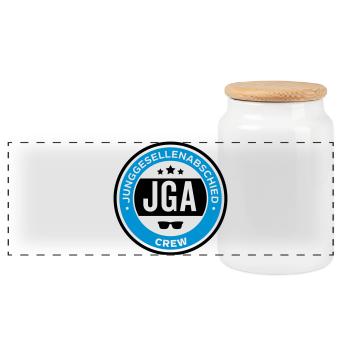 jga crew hochzeit - Panorama Keksdose mit Holzdeckel - Weiß - Vorne