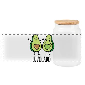 Luvocado love luv Kawaii mignonne Avocat cadeau - Boîte à biscuits avec couvercle en bois - blanc - Devant