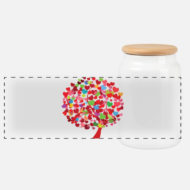 Herzbaum Illustration mit bunten Blättern - Panorama Keksdose mit Holzdeckel - Weiß