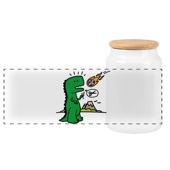 Rock paper scissors T-rex lustig Dinosaurier Komet - Panorama Keksdose mit Holzdeckel - Weiß - Vorne
