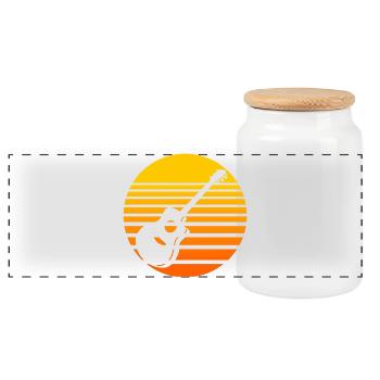 Retro Sonnenuntergang mit Gitarre Design - Panorama Keksdose mit Holzdeckel - Weiß - Vorne