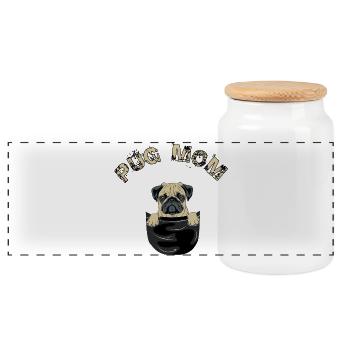 Pug maman - Boîte à biscuits avec couvercle en bois - blanc - Devant