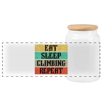 Climbing climbing - Panoramic Cookie Jar with Wooden Lid - white - Front