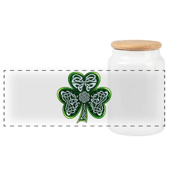 Celtic Shamrock - Panoramic Cookie Jar with Wooden Lid - white - Front