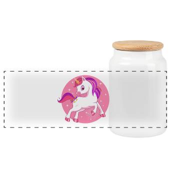 Horse Unicorn Kids Gift Pink Stars Funny - Panoramic Cookie Jar with Wooden Lid - white - Front