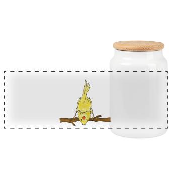 Cute Bird on Branch Illustration - Panoramic Cookie Jar with Wooden Lid - white - Front