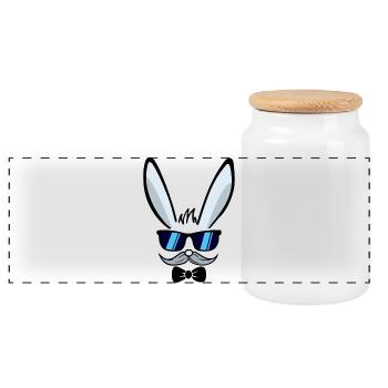 He | Easter Face Easter Bunnies Happy Easter - Panoramic Cookie Jar with Wooden Lid - white - Front