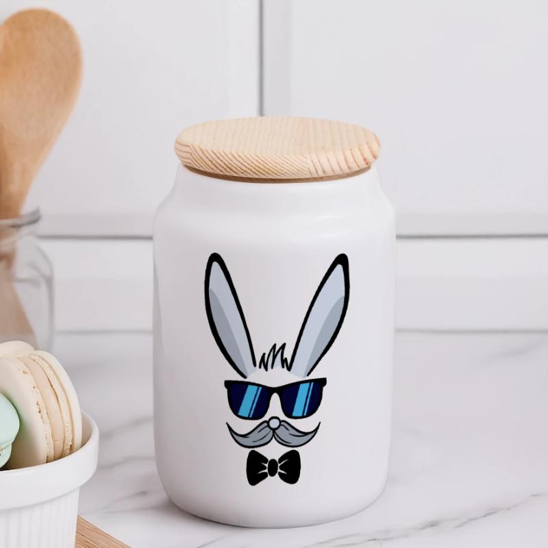He | Easter Face Easter Bunnies Happy Easter Panoramic Cookie Jar with Wooden Lid