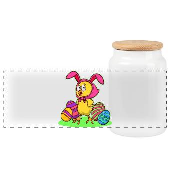 Easter chick chick easter happy easter eggs - Panoramic Cookie Jar with Wooden Lid - white - Front