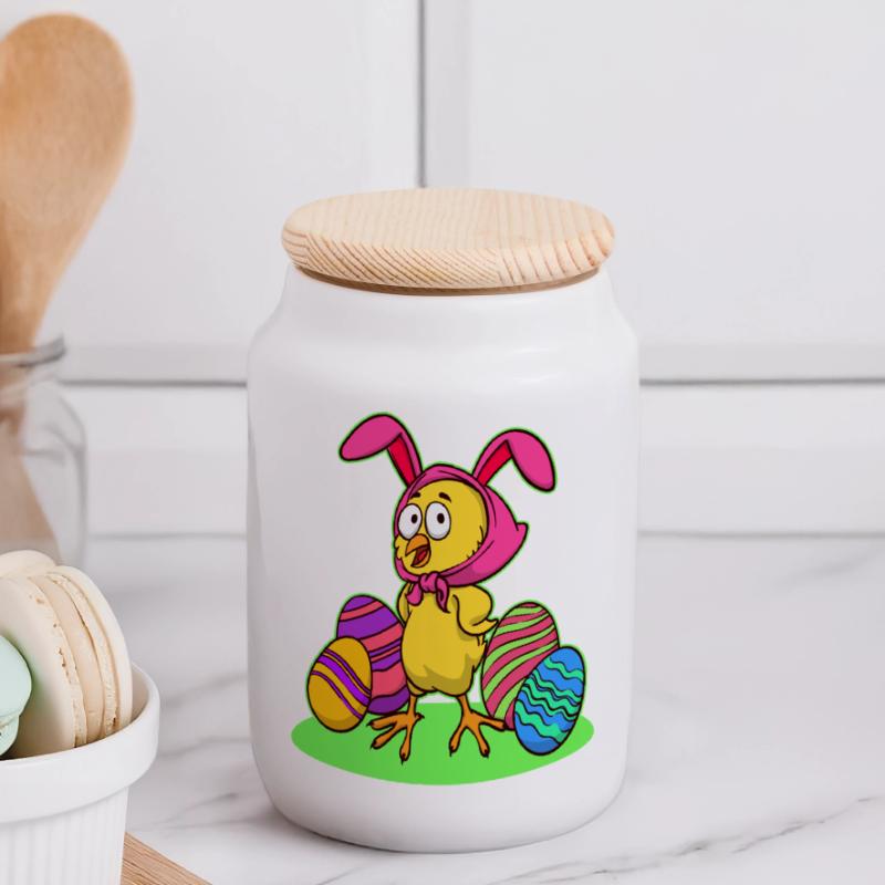 Easter chick chick easter happy easter eggs Panoramic Cookie Jar with Wooden Lid