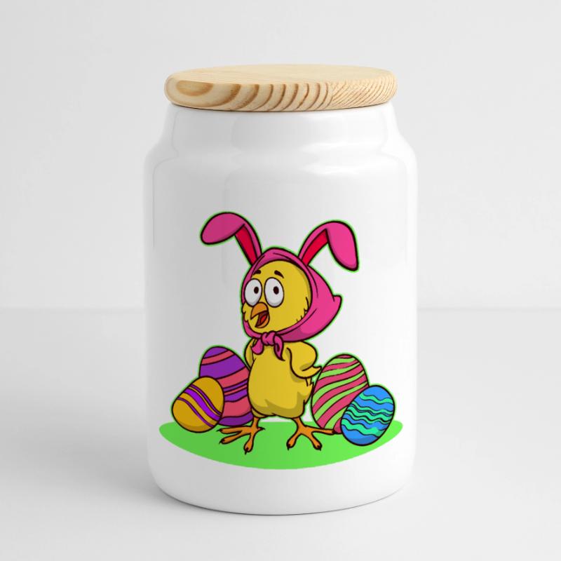 Easter chick chick easter happy easter eggs Panoramic Cookie Jar with Wooden Lid