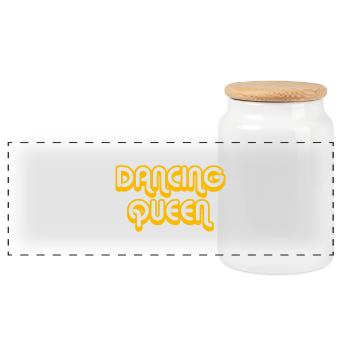 DANCING QUEEN Diskokugel - Panorama Keksdose mit Holzdeckel - Weiß - Vorne