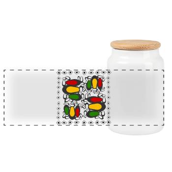 Motif coloré abstrait sur noir - Boîte à biscuits avec couvercle en bois - blanc - Devant