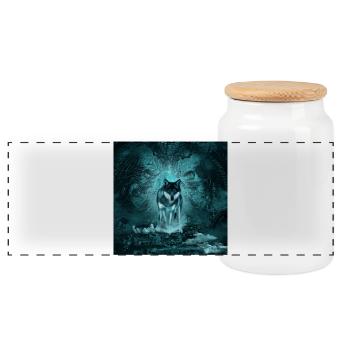 Loup génial la nuit - Boîte à biscuits avec couvercle en bois - blanc - Devant