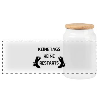 Cooles Motto-Geschenk: Keine Tags, keine Restarts - Panorama Keksdose mit Holzdeckel - Weiß - Vorne