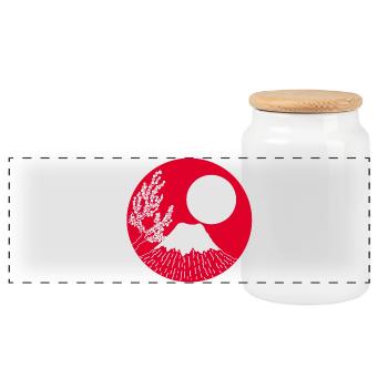 Mount fuji manga - Panoramic Cookie Jar with Wooden Lid - white - Front