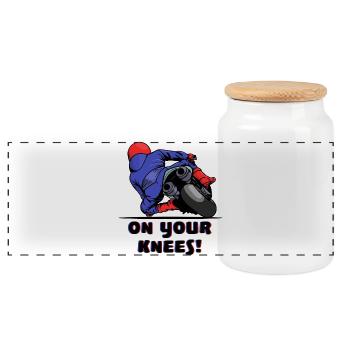Motorbike racer motorcycles biker statement - Panoramic Cookie Jar with Wooden Lid - white - Front