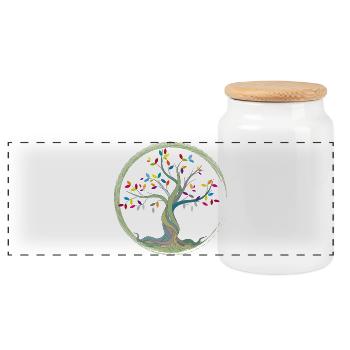 small tree with colorful leaves in a circle - Panoramic Cookie Jar with Wooden Lid - white - Front