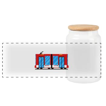 Tram tram train - Panoramic Cookie Jar with Wooden Lid - white - Front