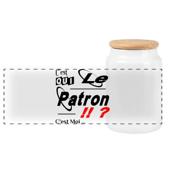C'est qui le Patron C'est Moi - Boîte à biscuits avec couvercle en bois - blanc - Devant