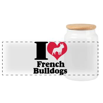 J'aime les bouledogues français ... / + - Boîte à biscuits avec couvercle en bois - blanc - Devant