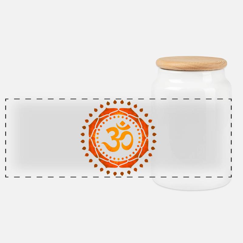 OM SYMBOL OM - Panoramic Cookie Jar with Wooden Lid - white