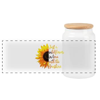 Sunshine Flower Inspirational Quote - Panoramic Cookie Jar with Wooden Lid - white - Front