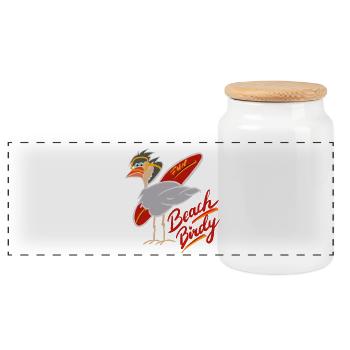 Drôle de cigogne de plage avec planche de surf - Boîte à biscuits avec couvercle en bois - blanc - Devant