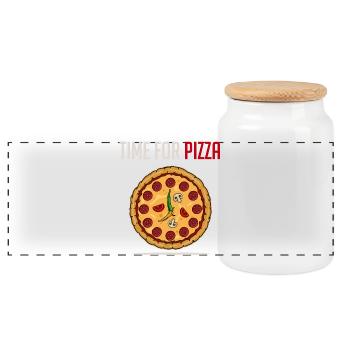 Order pizza pizzeria salami italian food - Panoramic Cookie Jar with Wooden Lid - white - Front