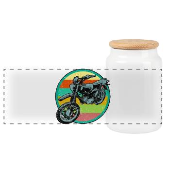 Retro Moped Relief Patch 3D used look - Panorama Keksdose mit Holzdeckel - Weiß - Vorne