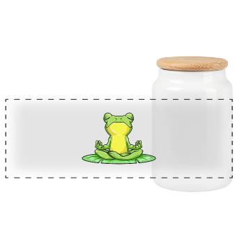 Frog Yoga Fitness Meditation - Panoramic Cookie Jar with Wooden Lid - white - Front