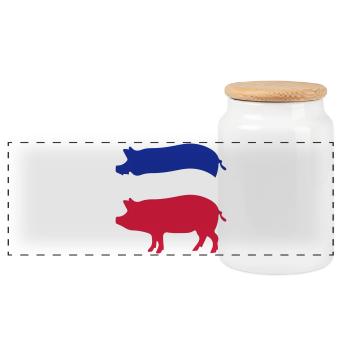 Tricolor pork in stripes - Panoramic Cookie Jar with Wooden Lid - white - Front