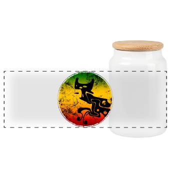 Silhouette abstraite de chat sauvage aux couleurs reggae - Boîte à biscuits avec couvercle en bois - blanc - Devant