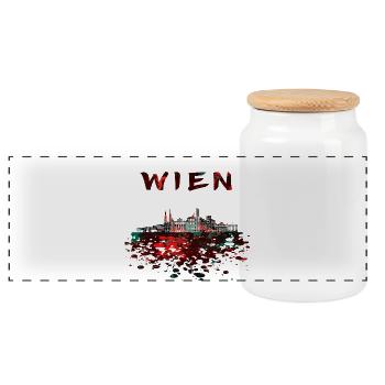 Wien Skyline Desgin - Panorama Keksdose mit Holzdeckel - Weiß - Vorne