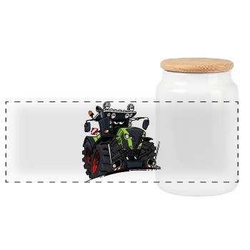 0927 C TRAKTOR GRÜN - Panorama Keksdose mit Holzdeckel - Weiß - Vorne