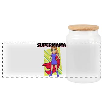 Supermama Beste Mutter Muttertag Statement Mama - Panorama Keksdose mit Holzdeckel - Weiß - Vorne