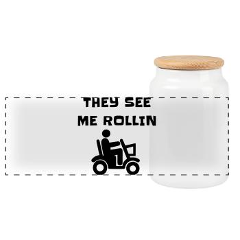 Ils me voient rouler avec mon scooter de mobilité # - Boîte à biscuits avec couvercle en bois - blanc - Devant