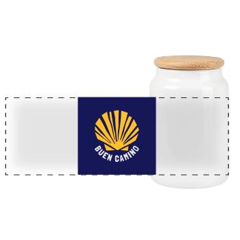 Buen Camino | Camino de Santiago | Way of St. James - Panoramic Cookie Jar with Wooden Lid - white - Front