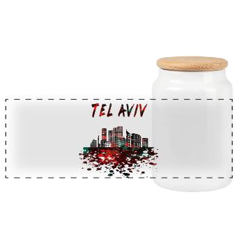 Tel Aviv Skyline / Cadeau Israël ville - Boîte à biscuits avec couvercle en bois - blanc - Devant