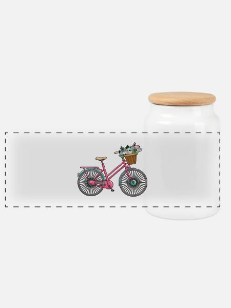 Damenfahrrad Blumen - Panorama Keksdose mit Holzdeckel - Weiß