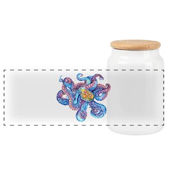 Swirly Octopus - Panoramic Cookie Jar with Wooden Lid - white - Front