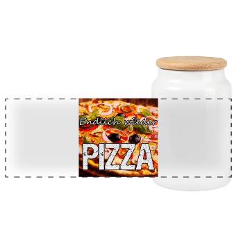 Pizza Pizzeria Ristorante Restaurant Essen Spruch - Panorama Keksdose mit Holzdeckel - Weiß - Vorne