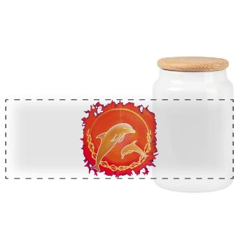 Dauphins de la joie de vivre - Sonja Ariel de Staden - Boîte à biscuits avec couvercle en bois - blanc - Devant