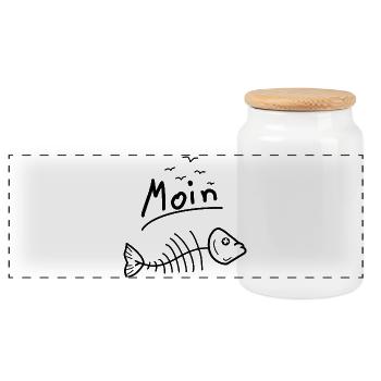 Moin Möwen Fisch Meer - Panorama Keksdose mit Holzdeckel - Weiß - Vorne