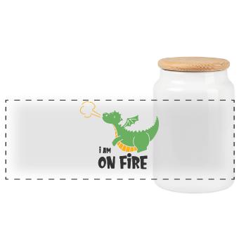 Humorvoller Feuerdrache für Kinder - Panorama Keksdose mit Holzdeckel - Weiß - Vorne