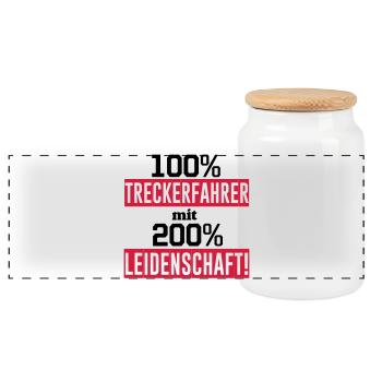 Traktor , Treckerfahrer 200% Leidenschaft ...(25) - Panorama Keksdose mit Holzdeckel - Weiß - Vorne