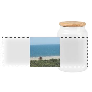 Strand Spanien Urlaub Ferien Reise Meer - Panorama Keksdose mit Holzdeckel - Weiß - Vorne