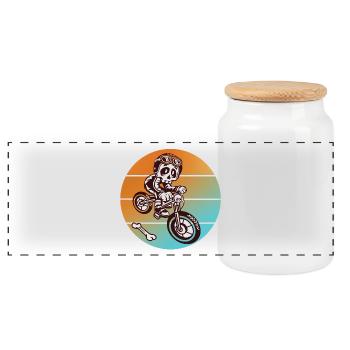 Totenkopf Skull Fahrrad - Panorama Keksdose mit Holzdeckel - Weiß - Vorne